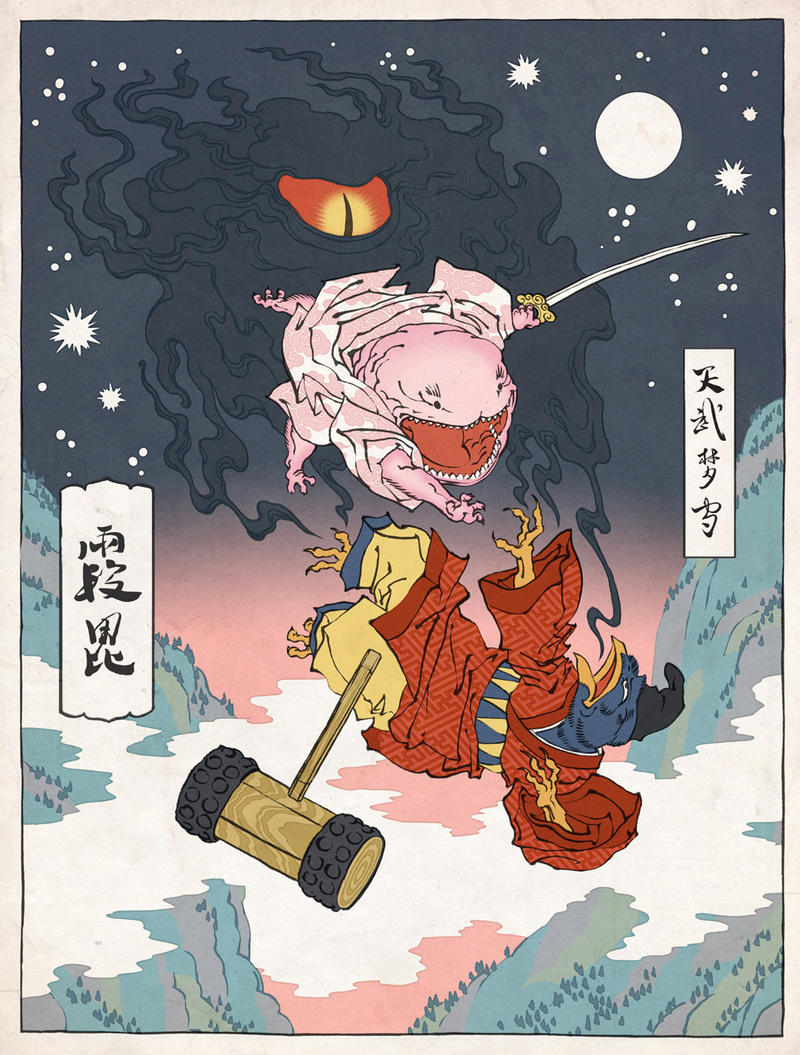 Illustration for article titled Classic video game characters, drawn in the style of Japanese ukiyo-e woodblock art